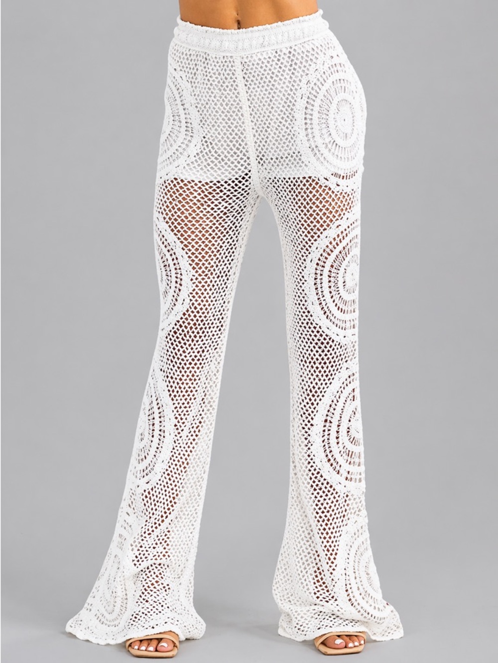 White Crochet Flared Beach Pants